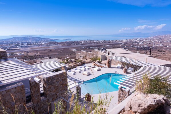Outdoor pool, sun loungers