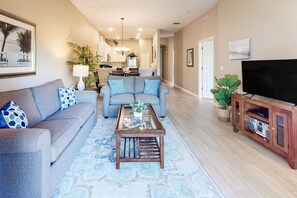 TV, DVD player, table football, ping pong