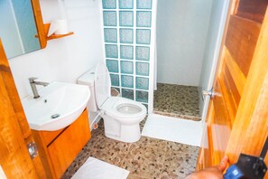 Habitación con 2 camas individuales | Baño | Ducha y toallas