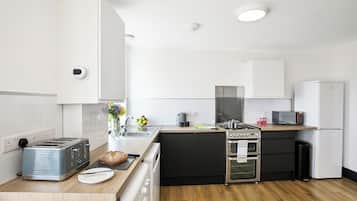 Panoramic Double Room | Private kitchen | Full-sized fridge, microwave, oven, stovetop