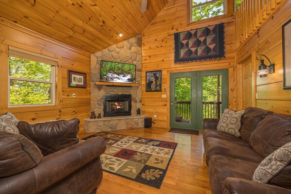 Smart TV, fireplace, foosball