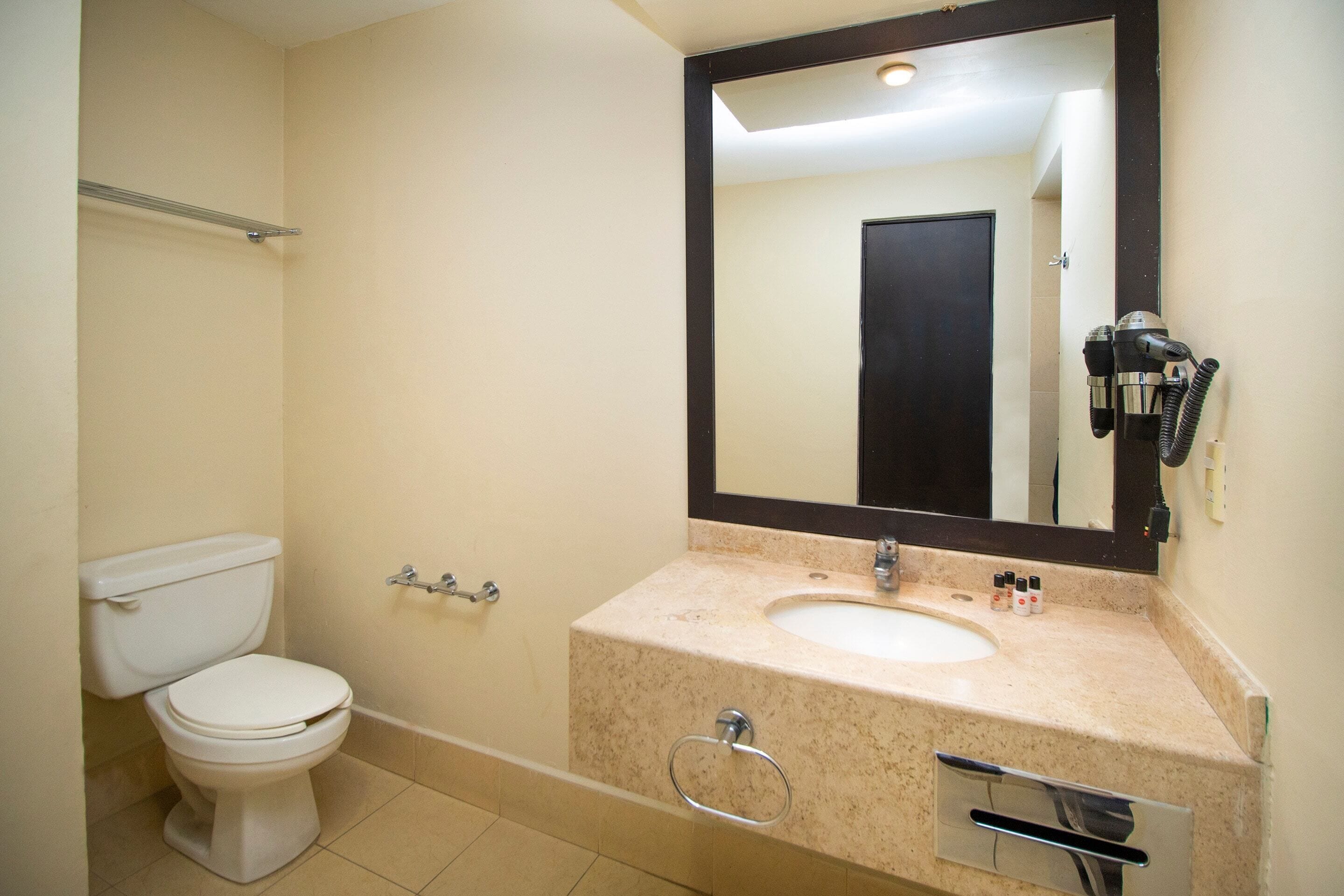 free toiletries, hair dryer, towels, soap