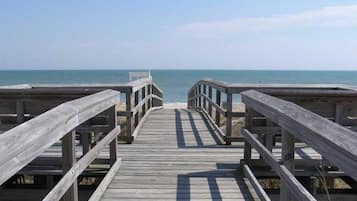 On the beach, sun loungers