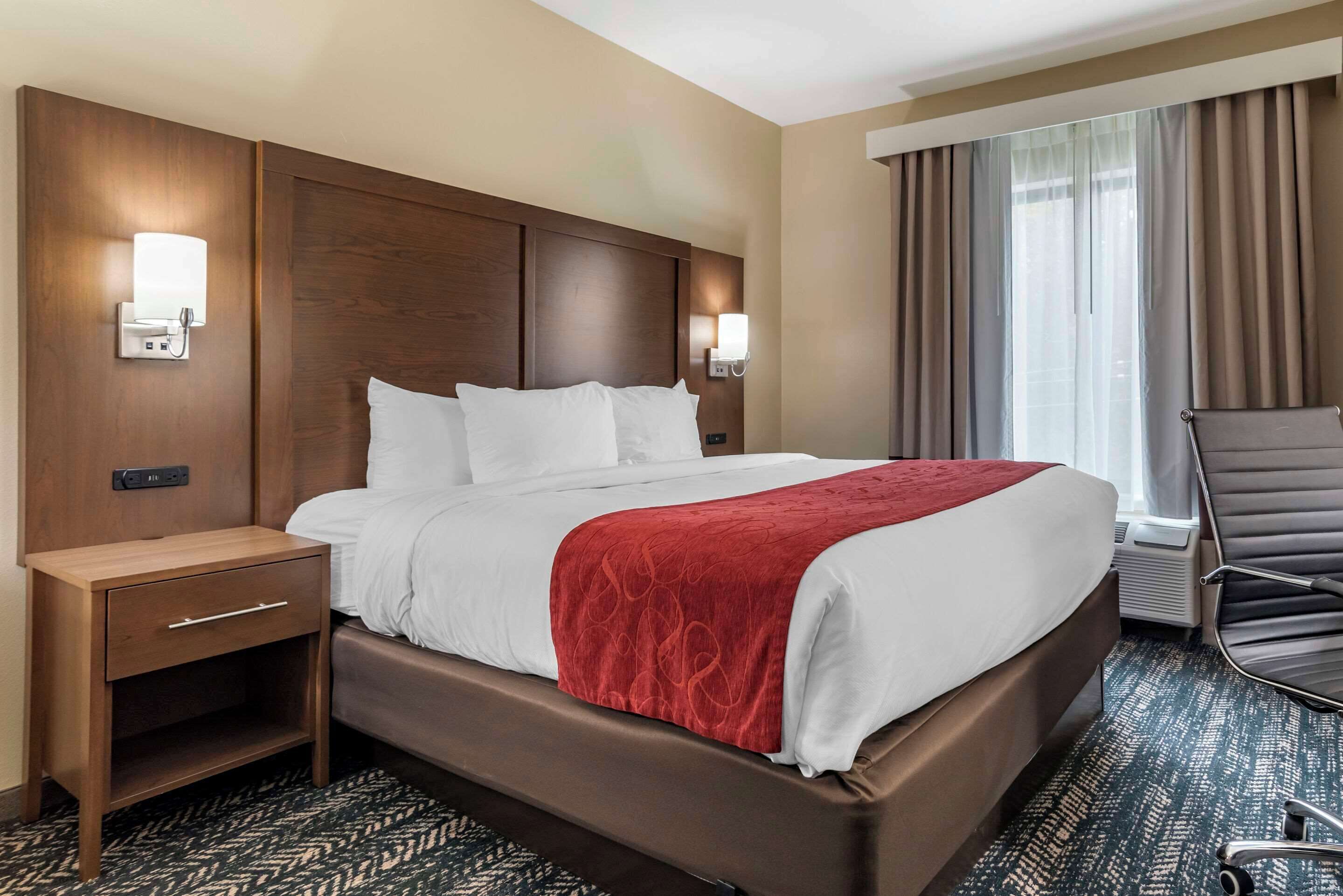 1 bedroom, desk, blackout curtains, iron/ironing board