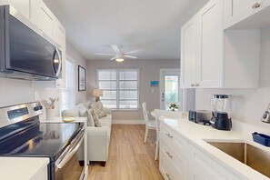 Fridge, microwave, dishwasher, coffee/tea maker