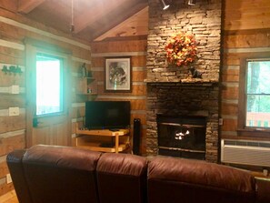 Huisje, 1 kingsize bed (Bearadise) | Woonkamer | Een flatscreentelevisie en een dvd-speler