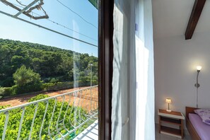Un balcón con vistas a un paisaje verde y un sendero de tierra.