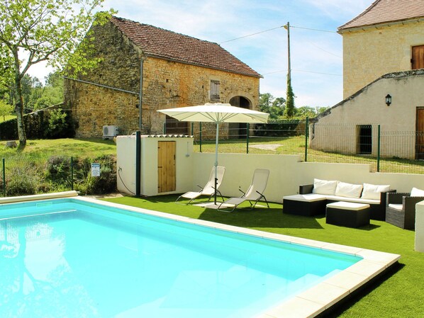 Outdoor pool - Restored Mansion With Heated Private Swimming Pool in Beautiful Rural Setting (Les Junies)