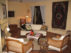 House | Living room | Fireplace, DVD player - Luxurious Holiday Home in Ajat With Pool (Ajat)