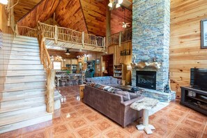 Smart TV, fireplace, DVD player, books