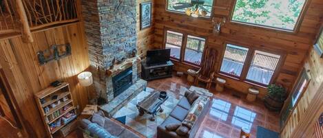 Smart TV, fireplace, DVD player, books