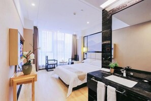 Desk, blackout curtains, free WiFi, bed sheets