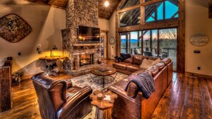 Televisión, chimenea, videojuegos