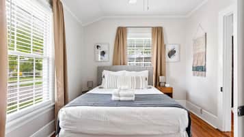 2 bedrooms, memory foam beds, desk, iron/ironing board