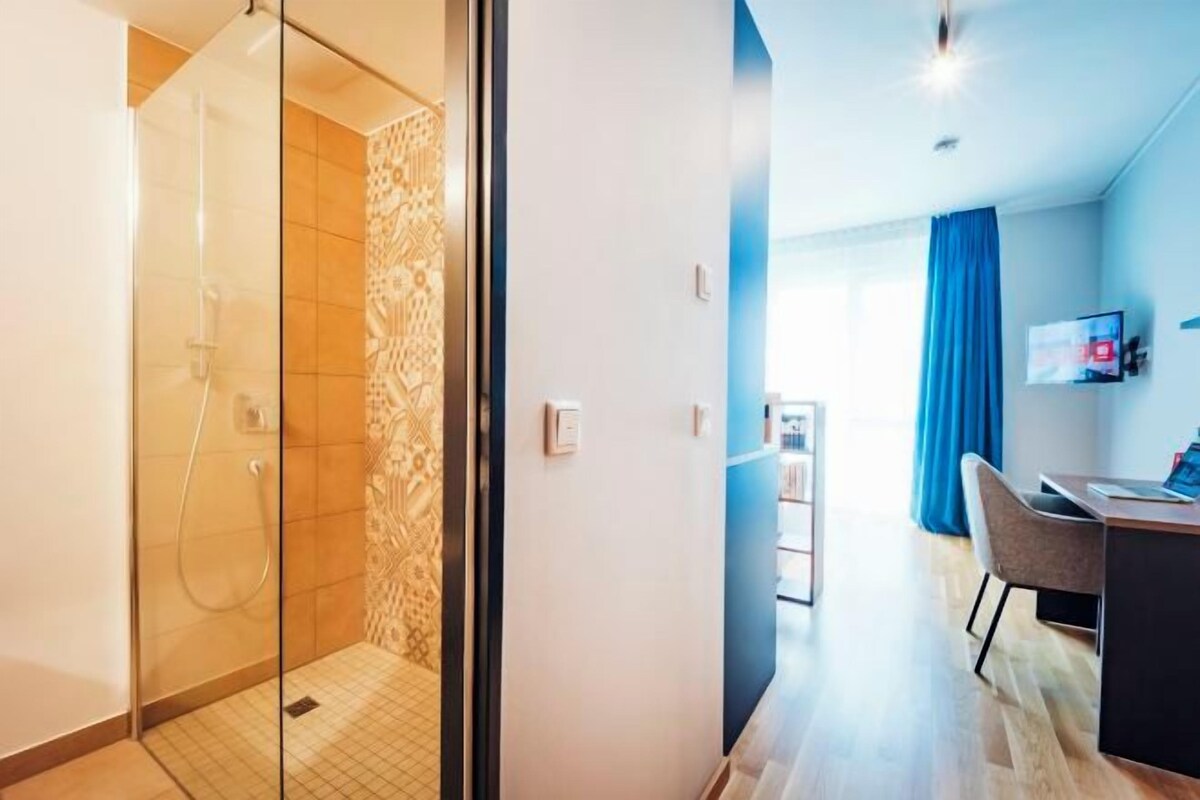 Bathroom | Shower, hair dryer, towels, soap