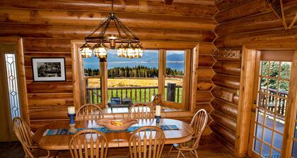BEAUTIFUL 5 STAR LOG HOME ON 26 ACRES! LAKE VIEWS, STOCKED POND, 18 MILES TO YNP