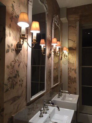 Hair dryer, towels, toilet paper