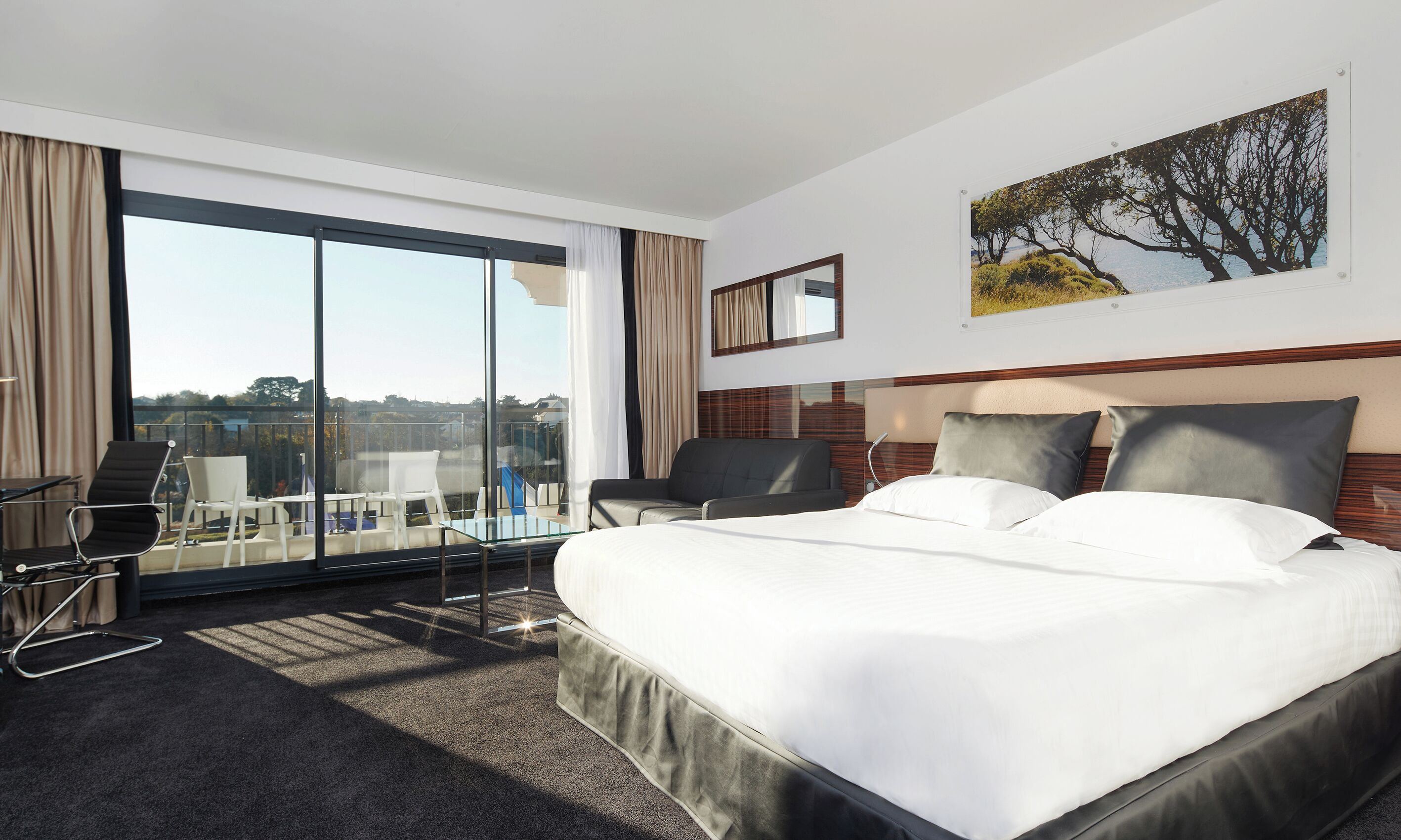 In-room safe, desk, laptop workspace, blackout curtains