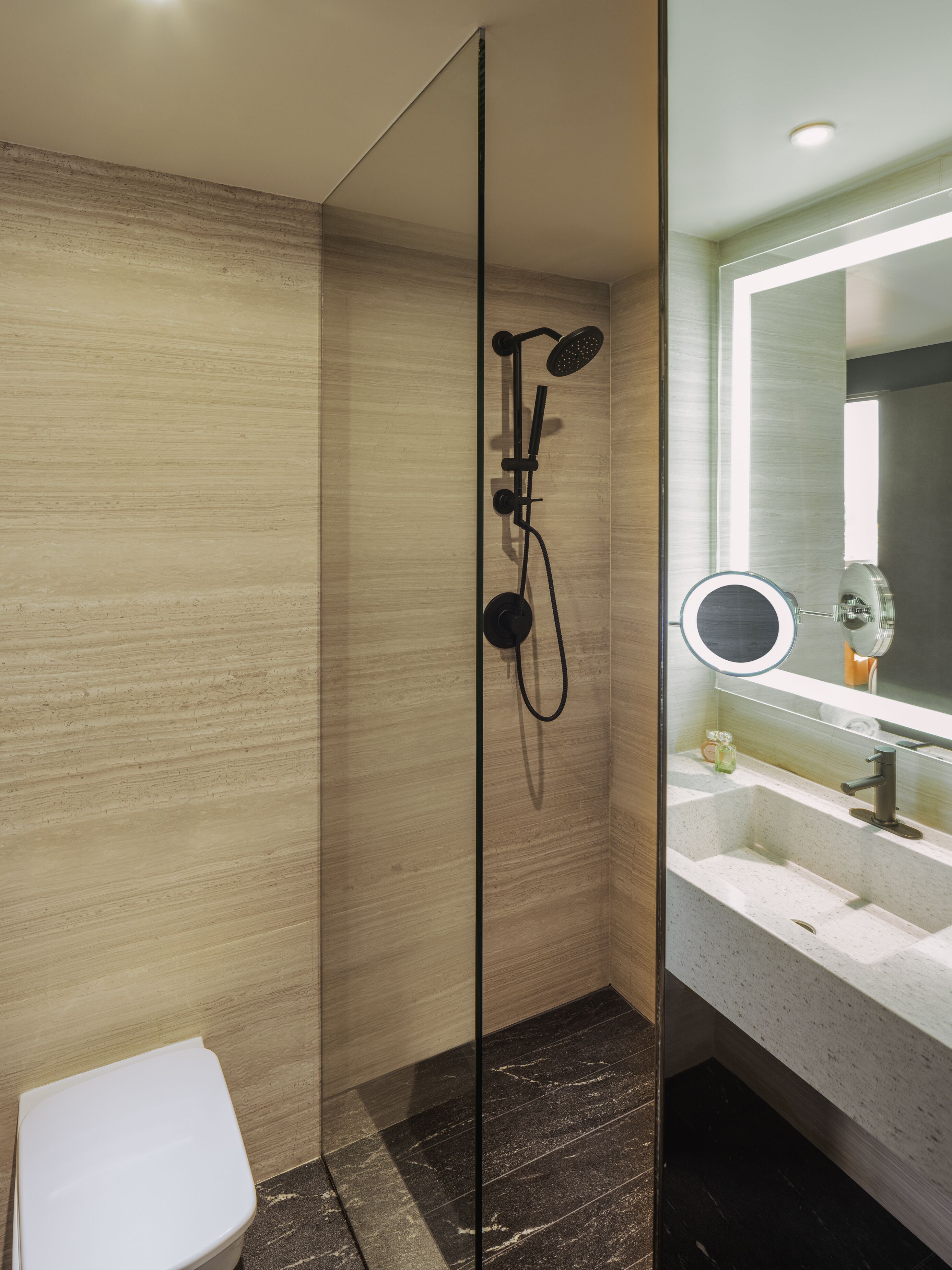 shower, rainfall showerhead, eco-friendly toiletries, hair dryer