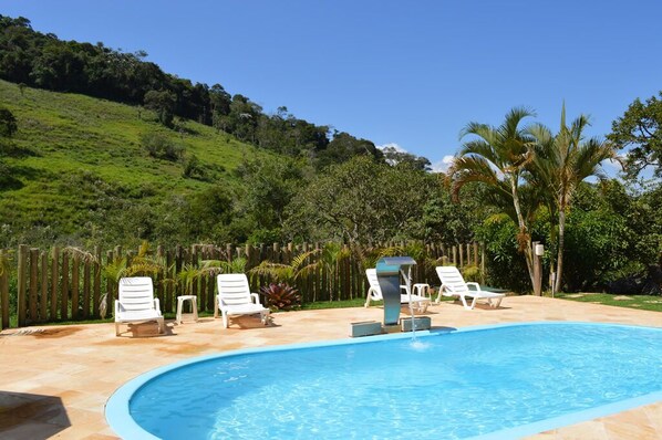 Outdoor pool, pool loungers