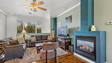 TV, fireplace
