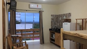Fridge, microwave, stovetop, electric kettle