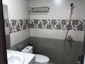 Shower, hair dryer, slippers, bidet