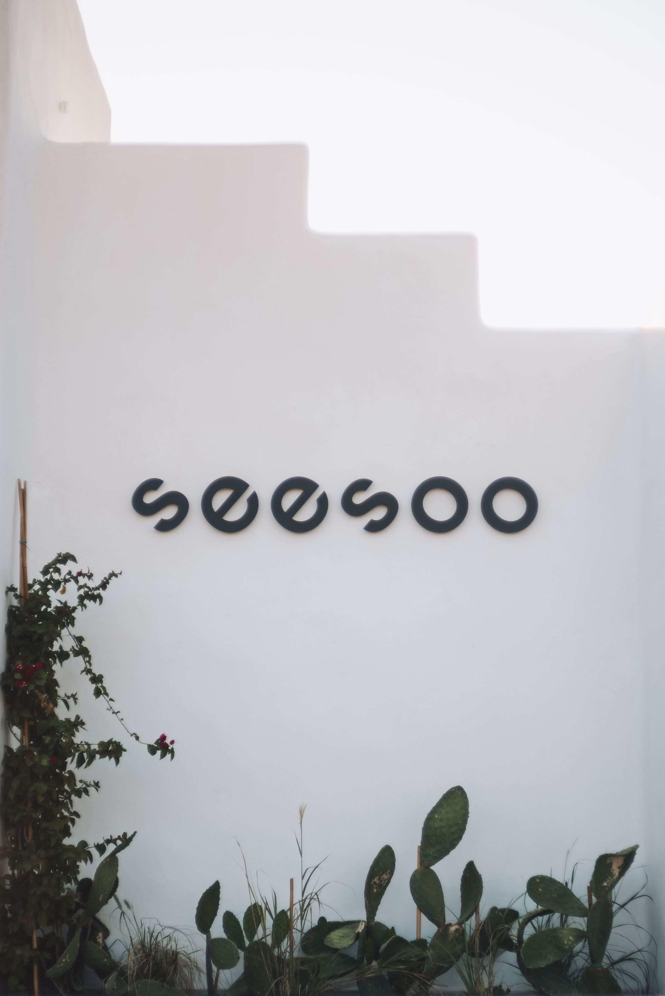 A white wall with the name 'Seesoo' in black letters.
