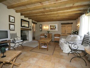 House | Living room | Fireplace, DVD player, MP3 dock - Tastefully Decorated House in Quiet Surroundings of Manzac-sur-vern (Manzac-sur-Vern)