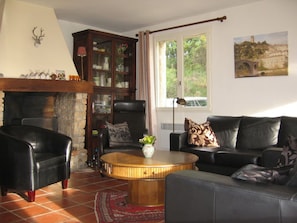 Villa | Salle de séjour | Cheminée, lecteur de DVD, station d'accueil MP3