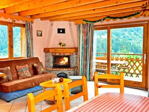 Chalet | Living room | Fireplace - Luxurious Apartment in Champagny-en-vanoise Near Ski Area (Champagny-en-Vanoise)