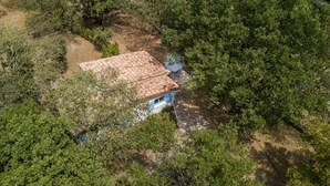 A single-story building with a tiled roof, surrounded by dense greenery. - Cottage With River Views, Uzer (Uzer)
