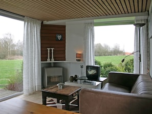 Living room - Garden-view Chalet With gas Fireplace in the Achterhoek (Ootmarsum)