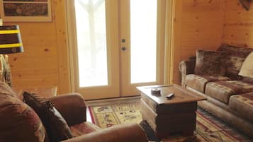 Smart TV, fireplace, DVD player, books