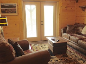 Smart TV, fireplace, DVD player, books