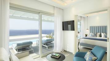 Grand Suite, Private Pool, Sea View | Egyptian cotton sheets, premium bedding, memory foam beds, minibar