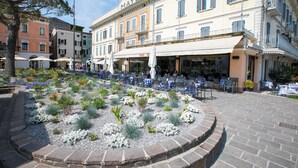 A hotel with outdoor seating and a landscaped garden. - Villa Mimosa - Apt 2 (Desenzano del Garda)