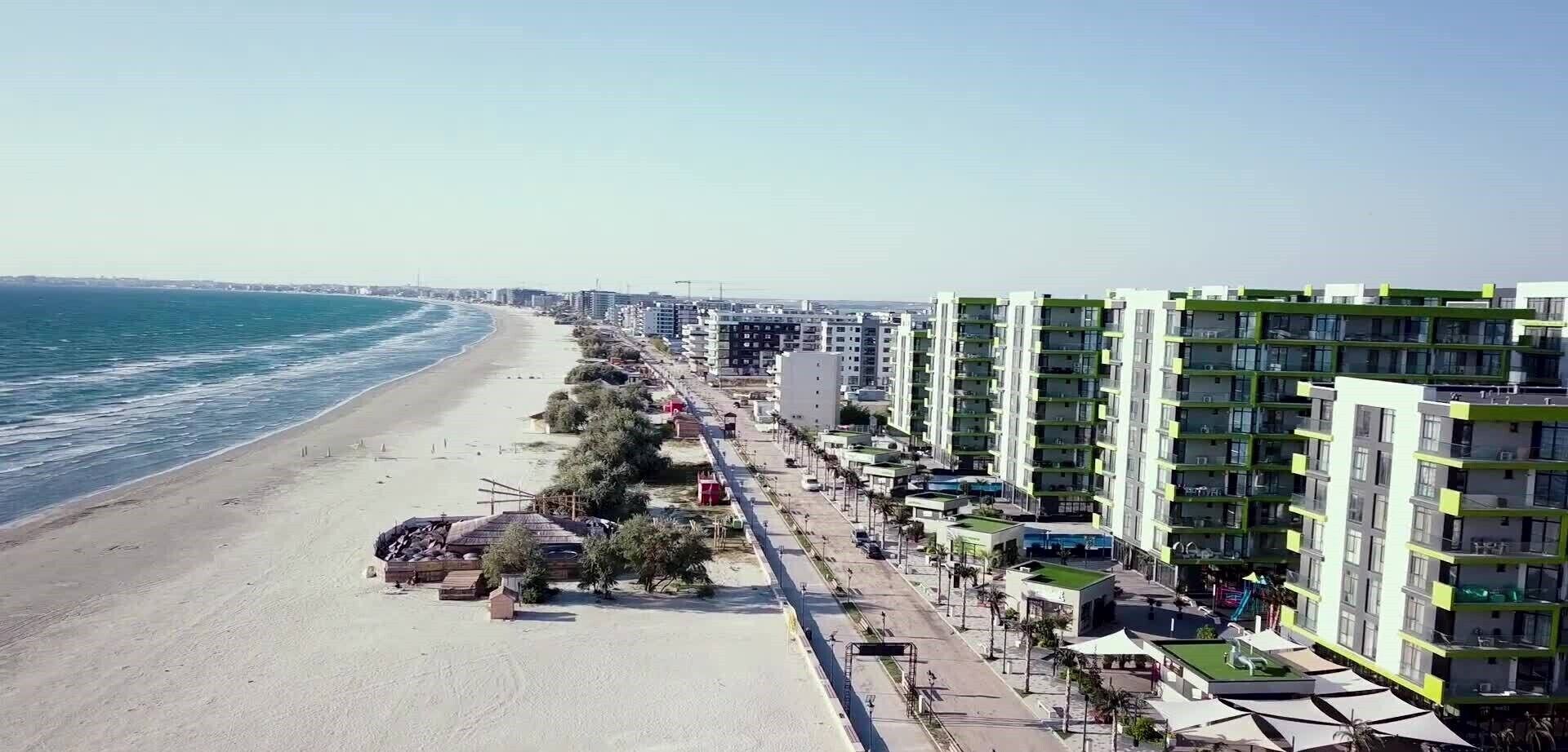 On the beach, sun loungers