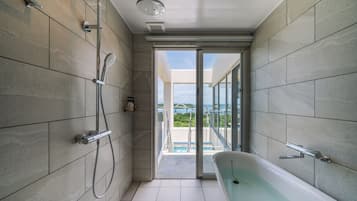 Villa with Private Pool | Bathroom | Deep soaking tub, hair dryer, electronic bidet, towels