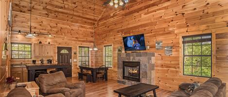 TV, fireplace, video games, table football