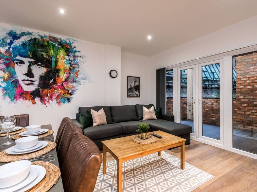 Superior Apartment, 1 Bedroom, Balcony | Living area | 50-inch Smart TV with digital channels, TV, Netflix