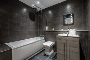 Superior Apartment, 1 Bedroom, Balcony | Bathroom | Free toiletries, hair dryer, towels, soap