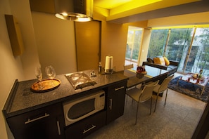 Exclusive Apartment, 1 Bedroom, City view | Private kitchen | Full-size fridge, microwave, oven, stovetop