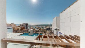 A rooftop pool