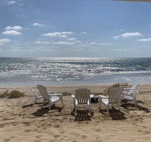 On the beach, beach towels