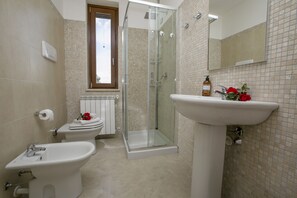 Dusche, Haartrockner, Bidet, Handtücher