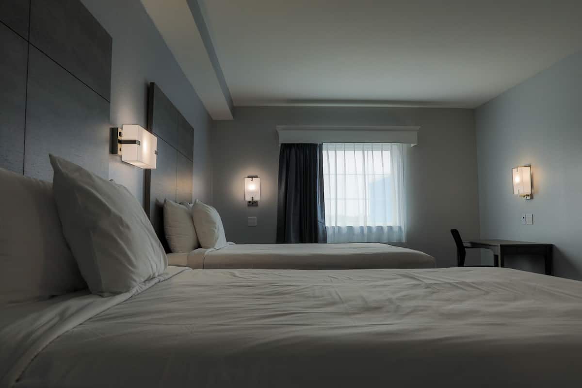 1 bedroom, desk, blackout curtains, iron/ironing board