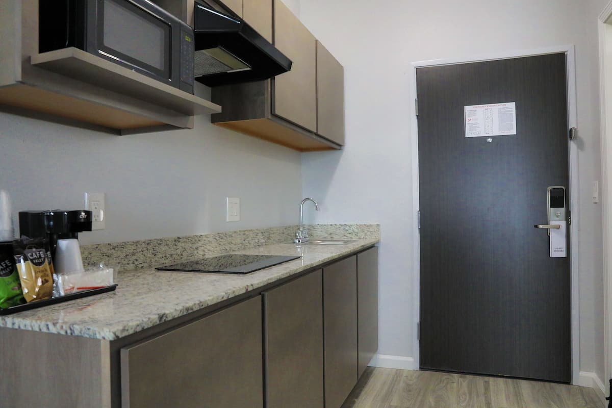 1 bedroom, desk, blackout curtains, iron/ironing board