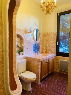 A bathroom with a toilet, sink, and mirror. - Sumptuous mediterranean villa in Cannes (Cannes)