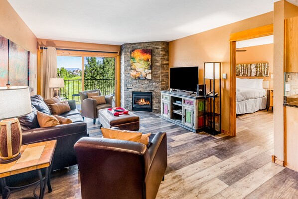 TV, fireplace, video games, DVD player